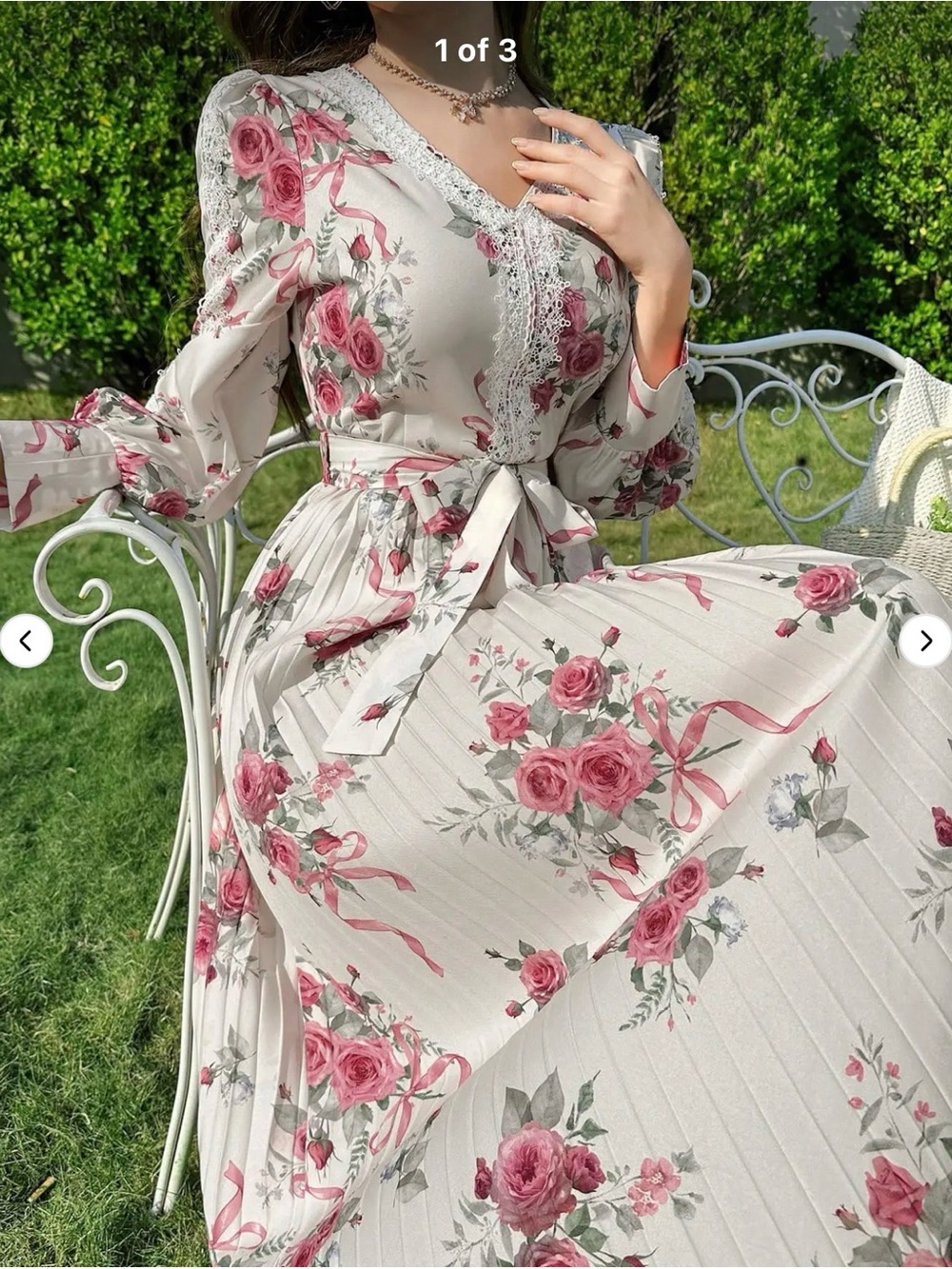 SHEIN Cream Maxi Dress with Pink Rose Floral Print